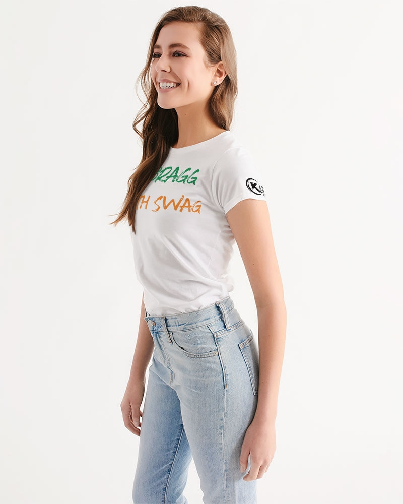 Kadobe Women I Bragg With Swag White Crew Neck Short Sleeve T Shirt