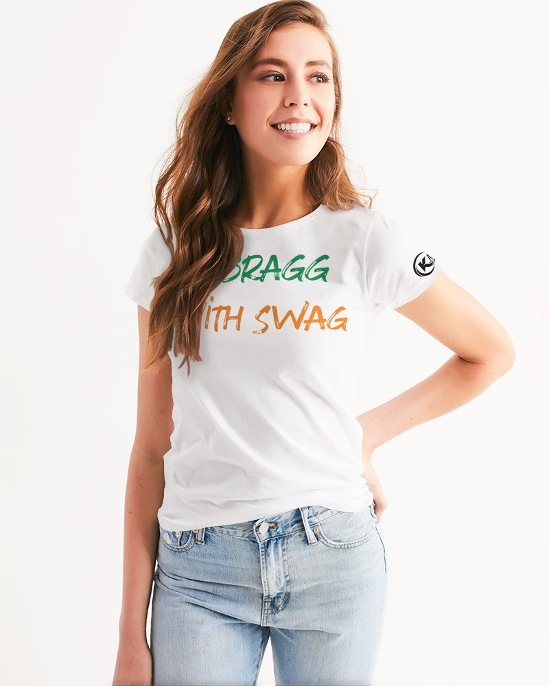 Kadobe Women I Bragg With Swag White Crew Neck Short Sleeve T Shirt