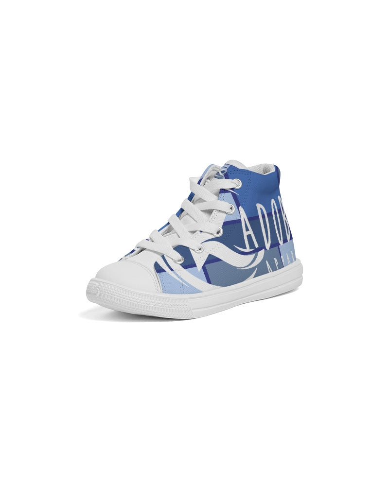 Exclusive Kadobe 2.0 Abstract Blue Boxes Logo Kids High-Top Canvas Shoe