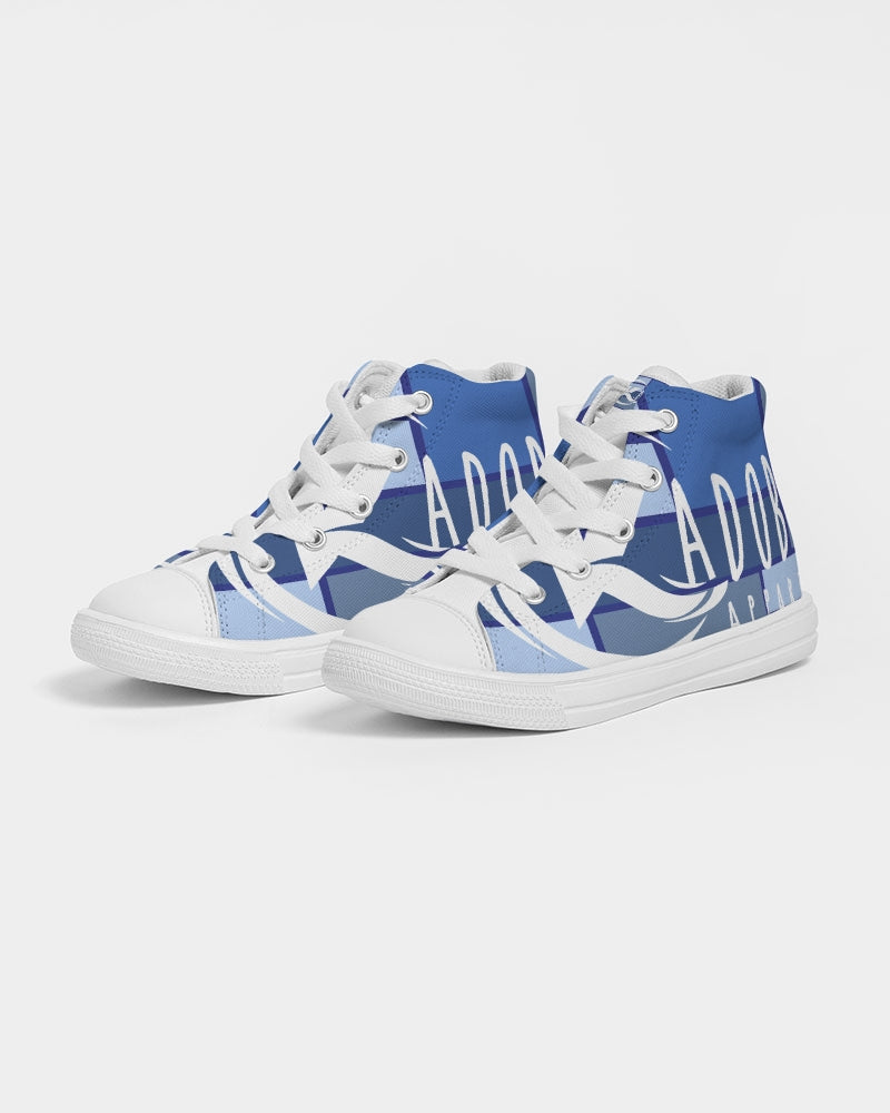 Exclusive Kadobe 2.0 Abstract Blue Boxes Logo Kids High-Top Canvas Shoe