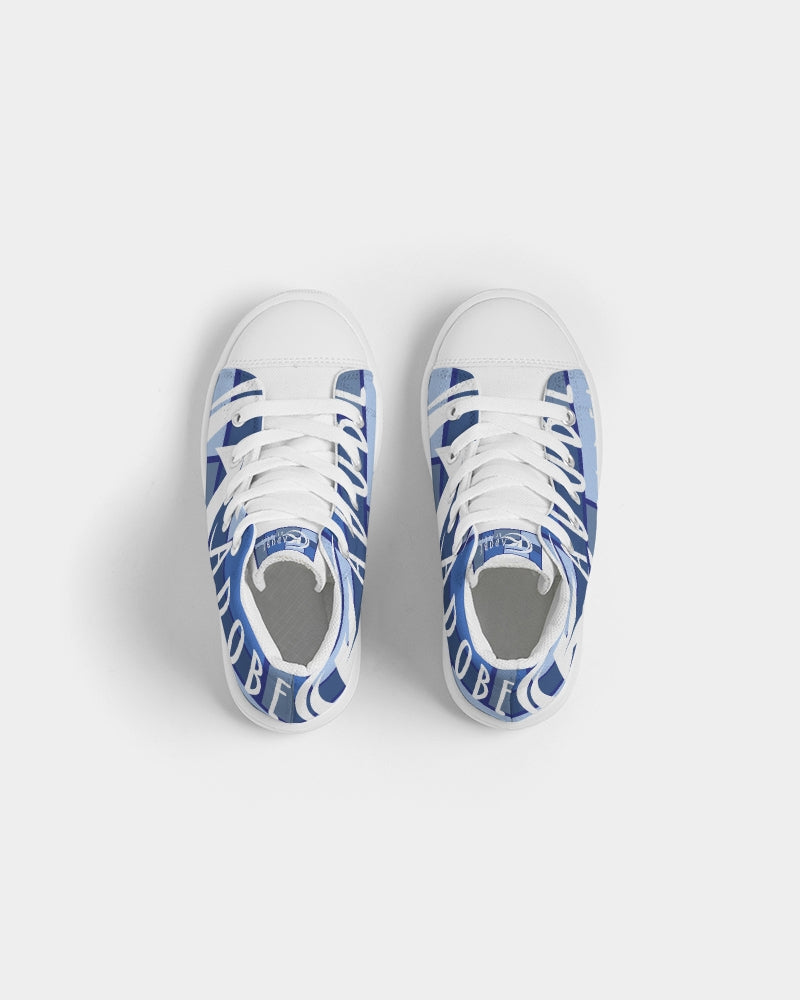 Exclusive Kadobe 2.0 Abstract Blue Boxes Logo Kids High-Top Canvas Shoe