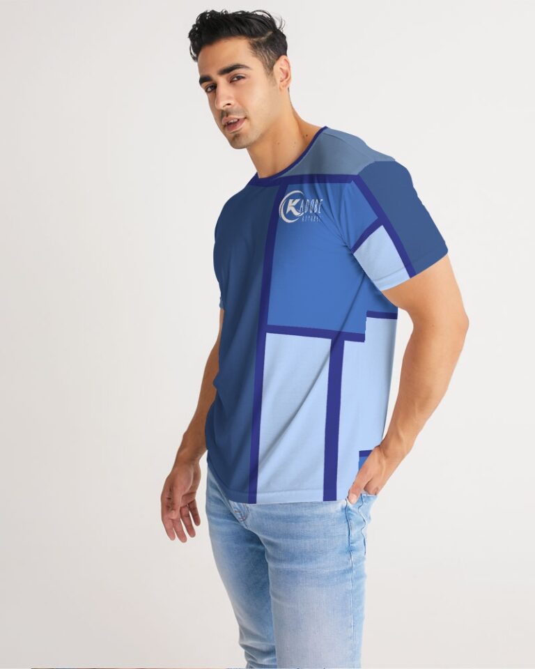 Exclusive Kadobe Abstract Blue Boxes Short Sleeve Crew Neck T Shirt