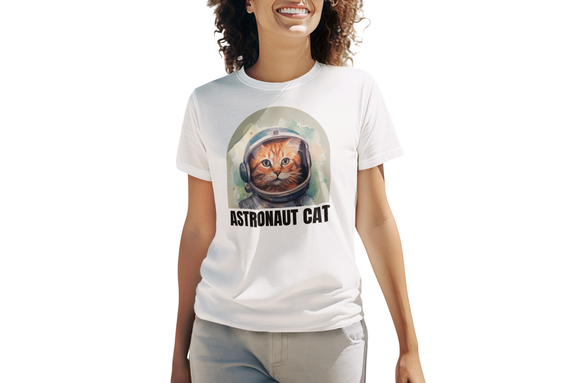 Comfortable Women's Astronaut Cat Lover Soft Cotton Short Sleeve T-Shirt