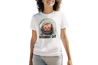 Comfortable Women's Astronaut Cat Lover Soft Cotton Short Sleeve T-Shirt