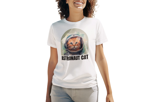 Comfortable Women's Astronaut Cat Lover Soft Cotton Short Sleeve T-Shirt