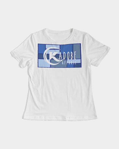 Exclusive Kadobe Women Abstract Blue Boxes Logo Short Sleeve Crew Neck T Shirt