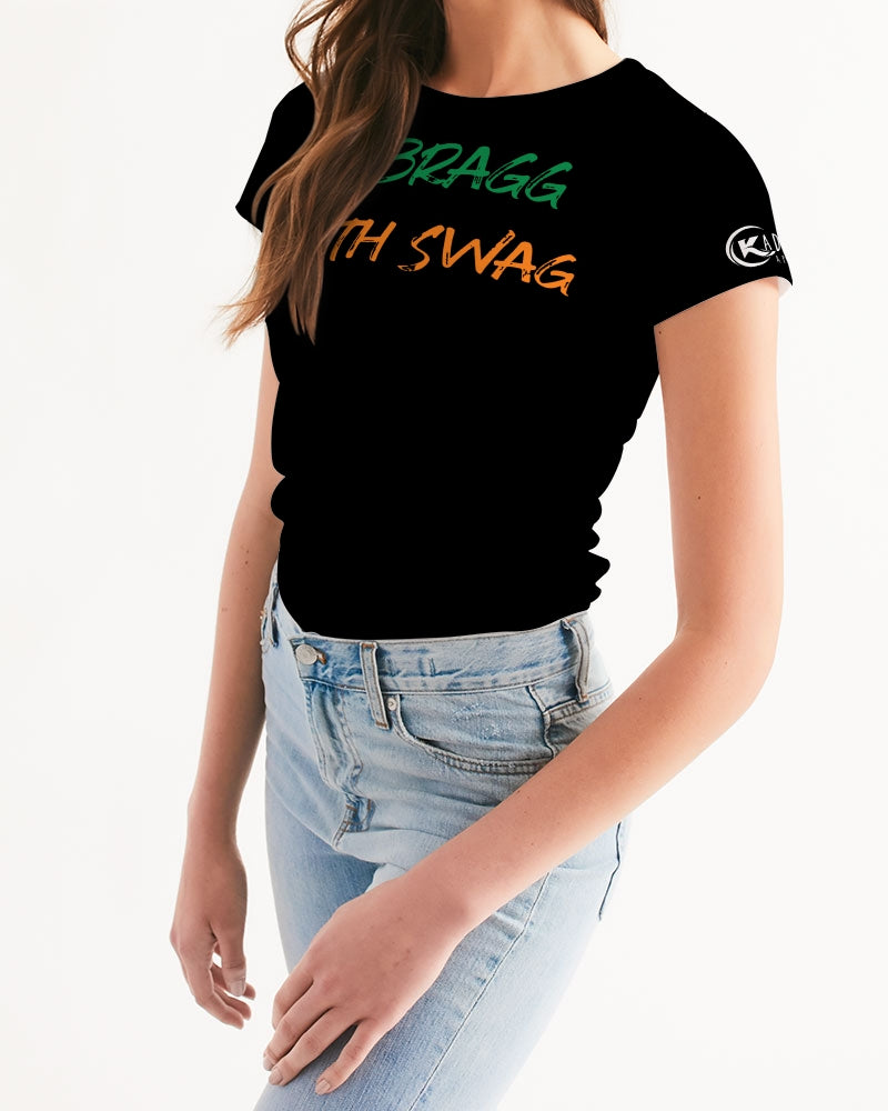 Kadobe Women I Bragg With Swag Black Short Sleeve Crew Neck T Shirt