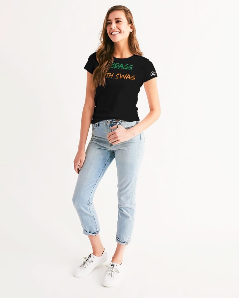 Kadobe Women I Bragg With Swag Black Short Sleeve Crew Neck T Shirt