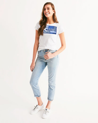 Exclusive Kadobe Women 2.0 Abstract Blue Boxes Logo Short Sleeve Crew Neck T Shirt