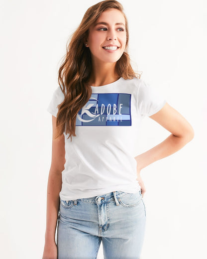 Exclusive Kadobe Women 2.0 Abstract Blue Boxes Logo Short Sleeve Crew Neck T Shirt