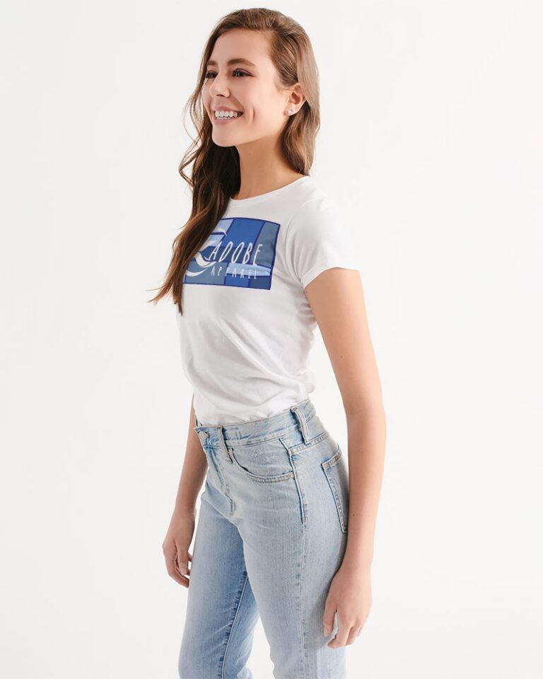 Exclusive Kadobe Women Abstract Blue Boxes Logo Short Sleeve Crew Neck T Shirt