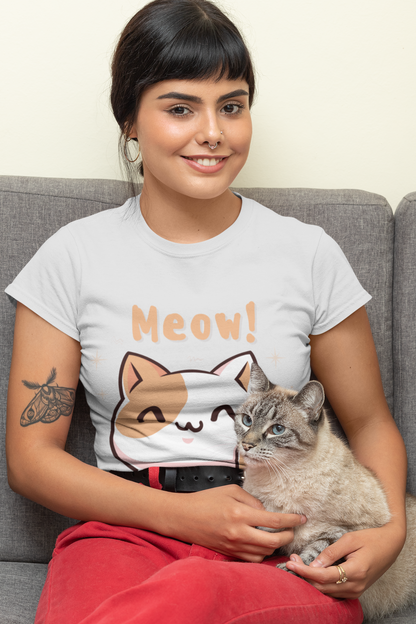 Women's Meow! Waving Cat T-Shirt | Cute Pet Tee