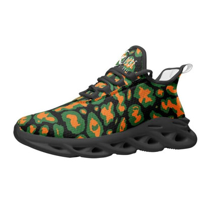 Kadobe Unisex Leopard Orange Bounce Mesh Knit Sneakers