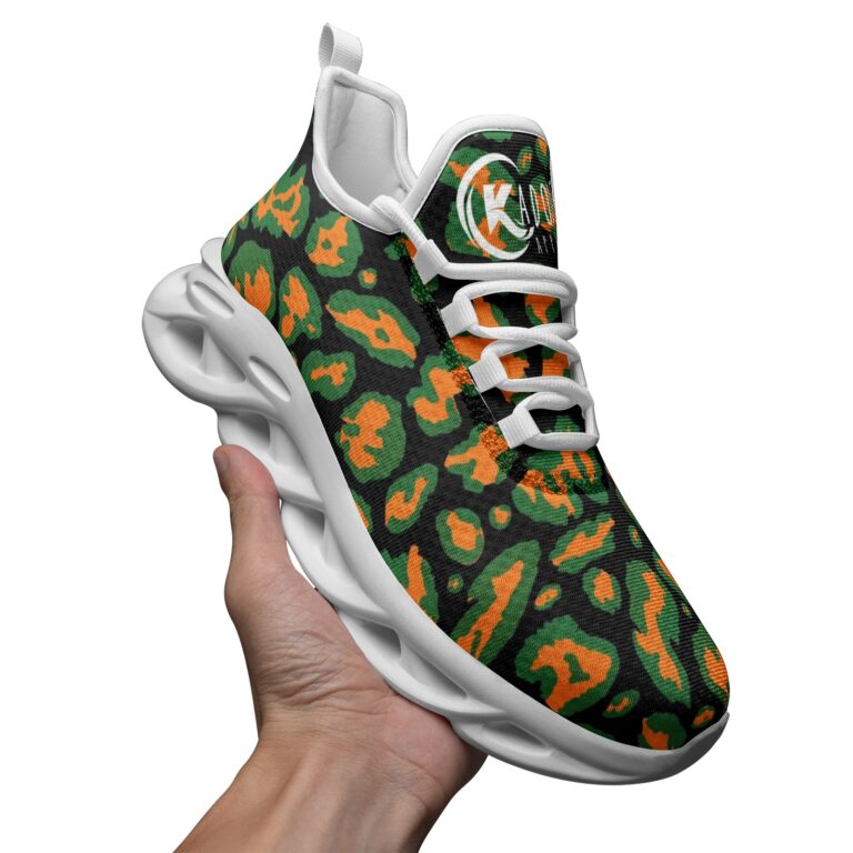 Kadobe Unisex Leopard Orange Bounce Mesh Knit Sneakers