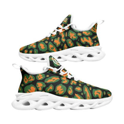 Kadobe Unisex Leopard Orange Bounce Mesh Knit Sneakers