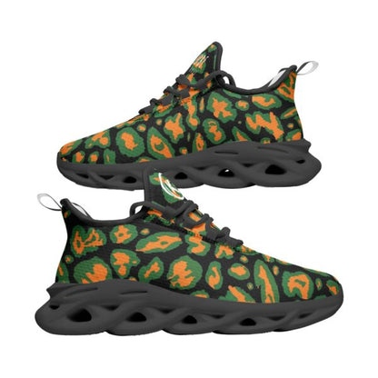 Kadobe Unisex Leopard Orange Bounce Mesh Knit Sneakers