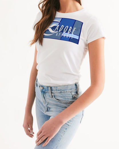 Exclusive Kadobe Women 2.0 Abstract Blue Boxes Logo Short Sleeve Crew Neck T Shirt