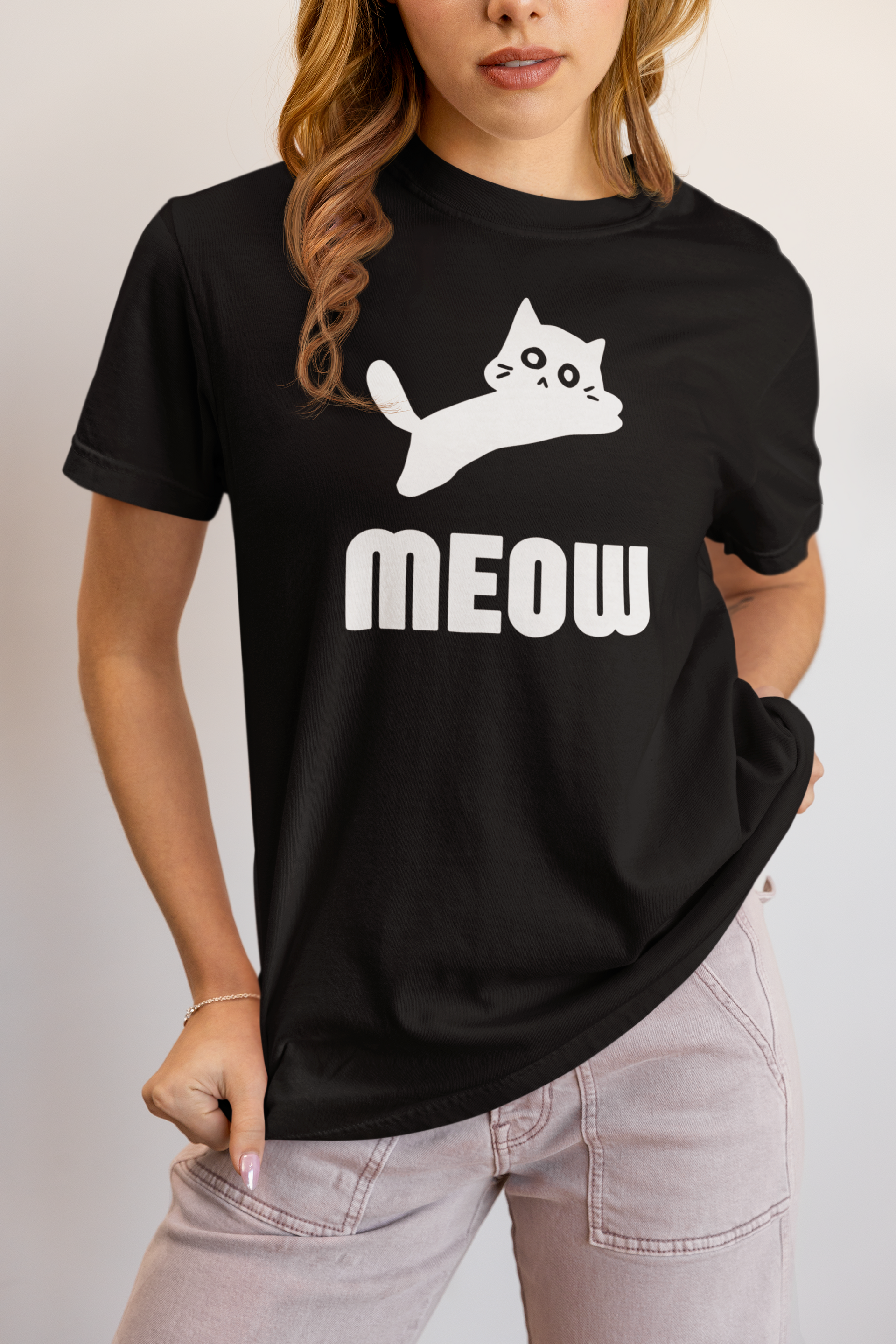 Women's Black Cat MEOW T-Shirt