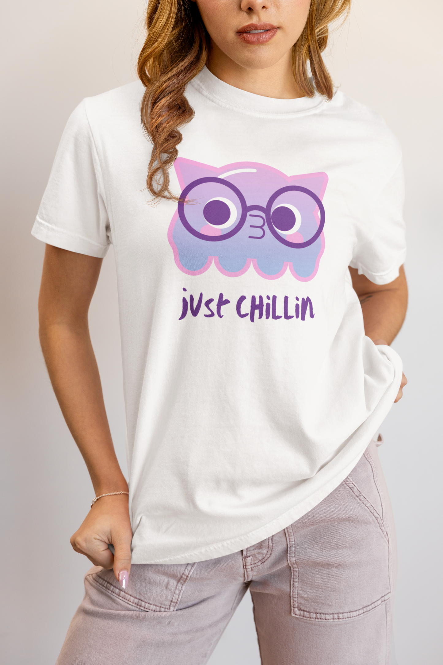 Women's Trendy Just Chillin T-Shirt | Cute Cartoon Character Short Sleeve Tee