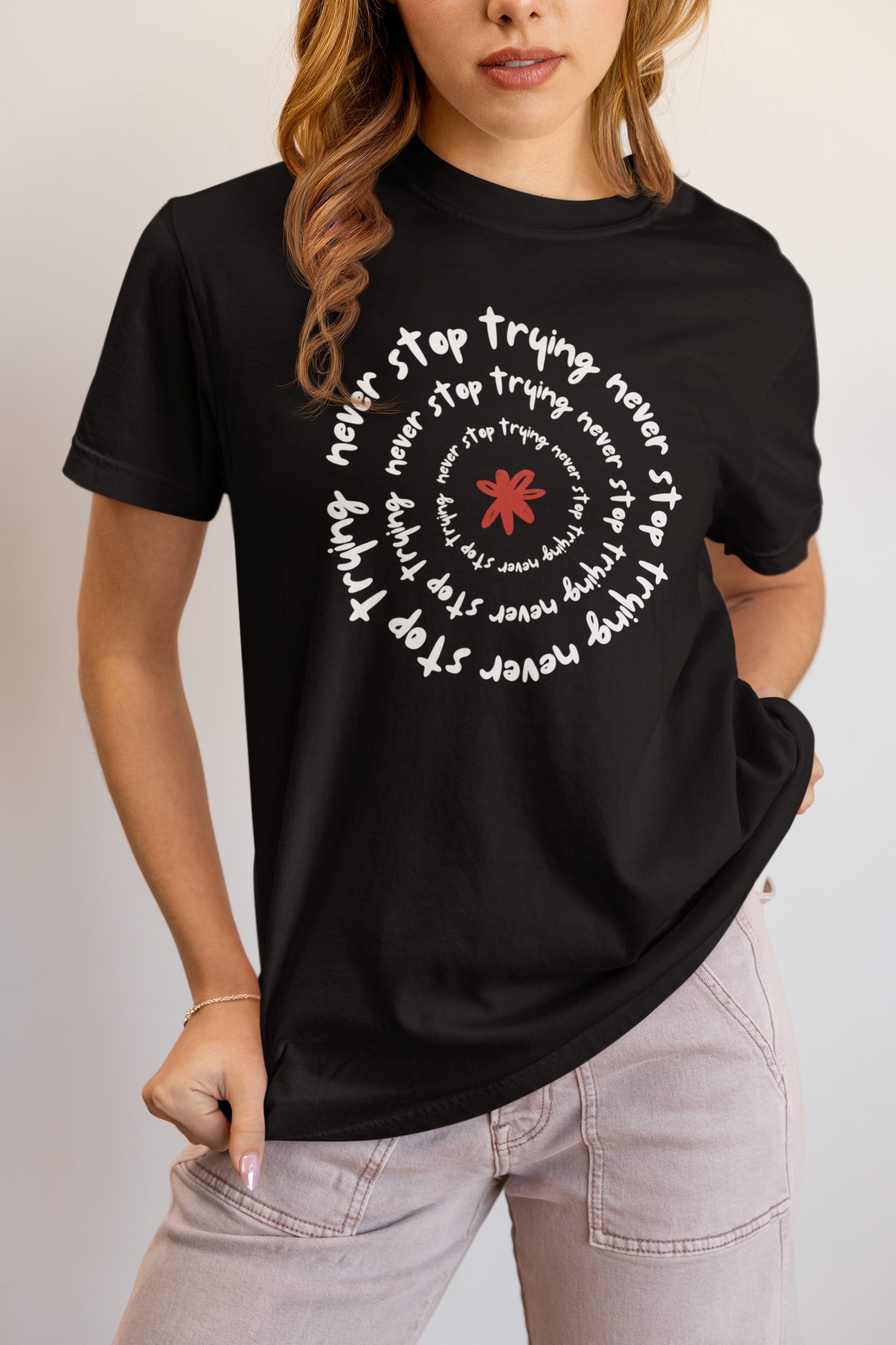 Comfortable Women's Motivational T-Shirt Never Stop Trying