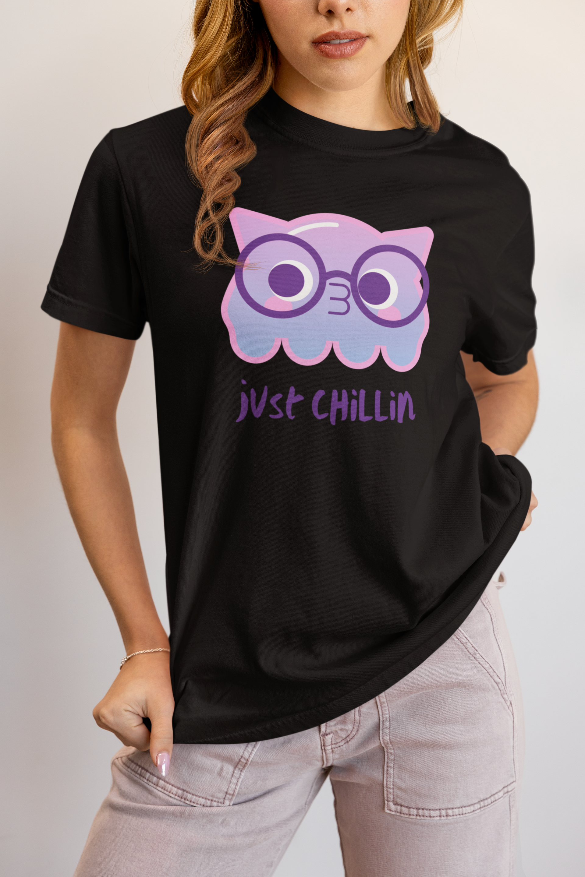 Women's Trendy Just Chillin T-Shirt | Cute Cartoon Character Short Sleeve Tee