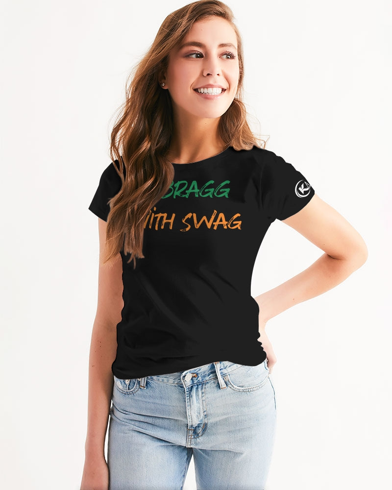 Kadobe Women I Bragg With Swag Black Short Sleeve Crew Neck T Shirt