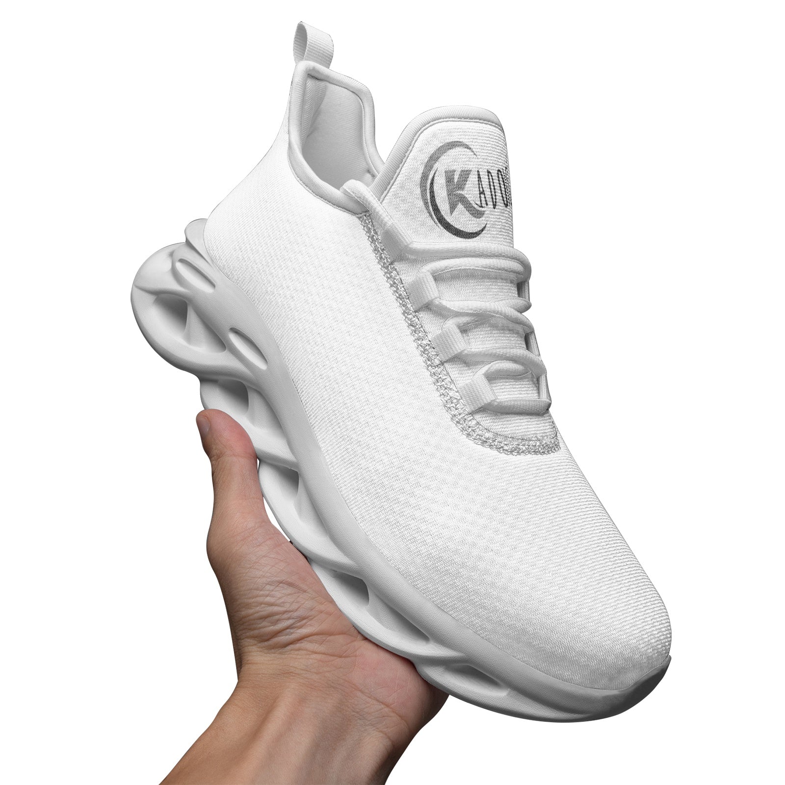 Kadobe Unisex White Snow Bounce Mesh Knit Sneakers