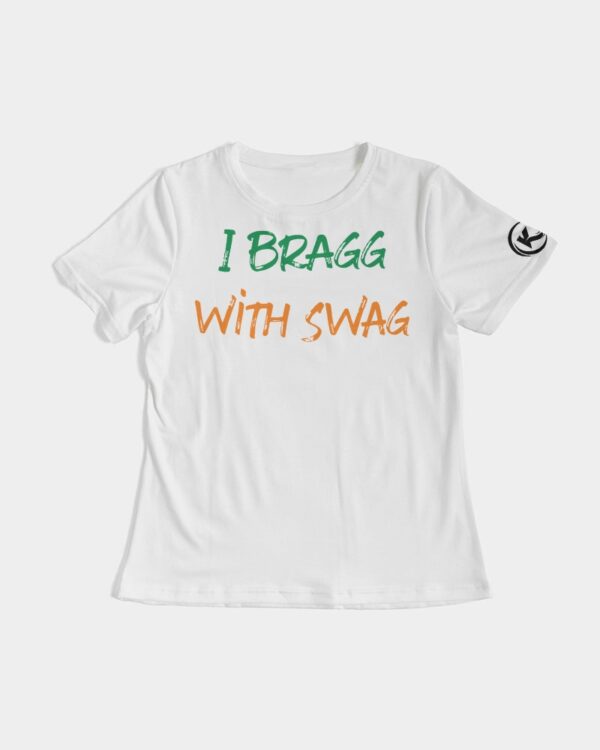 Kadobe Women I Bragg With Swag White Crew Neck Short Sleeve T Shirt