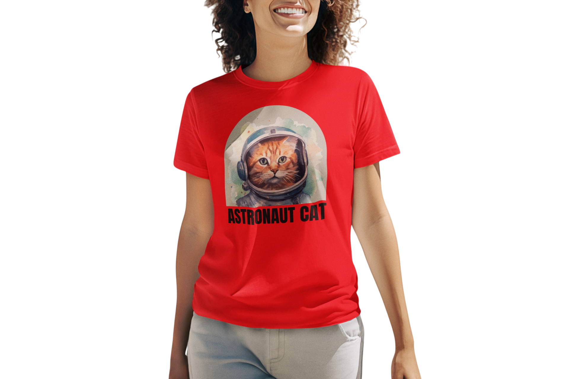 Comfortable Women's Astronaut Cat Lover Soft Cotton Short Sleeve T-Shirt