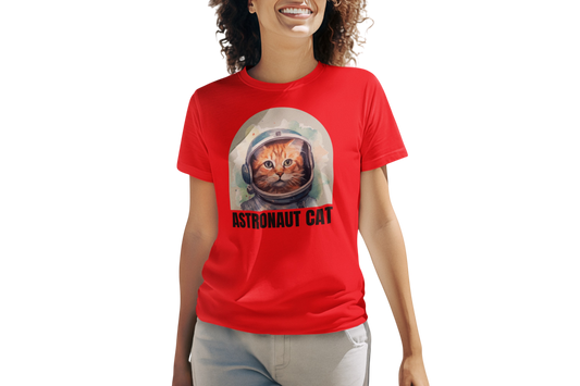 Comfortable Women's Astronaut Cat Lover Soft Cotton Short Sleeve T-Shirt