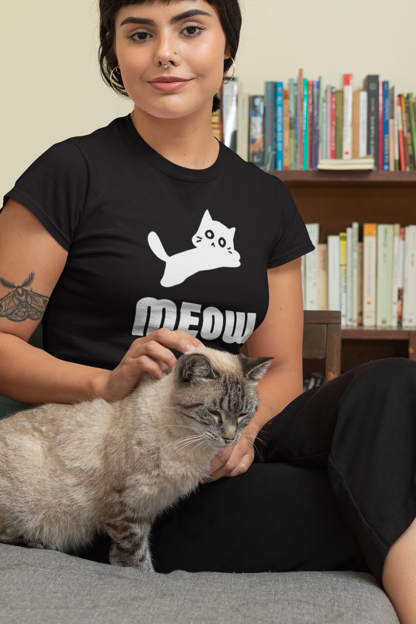 Women's Black Cat MEOW T-Shirt