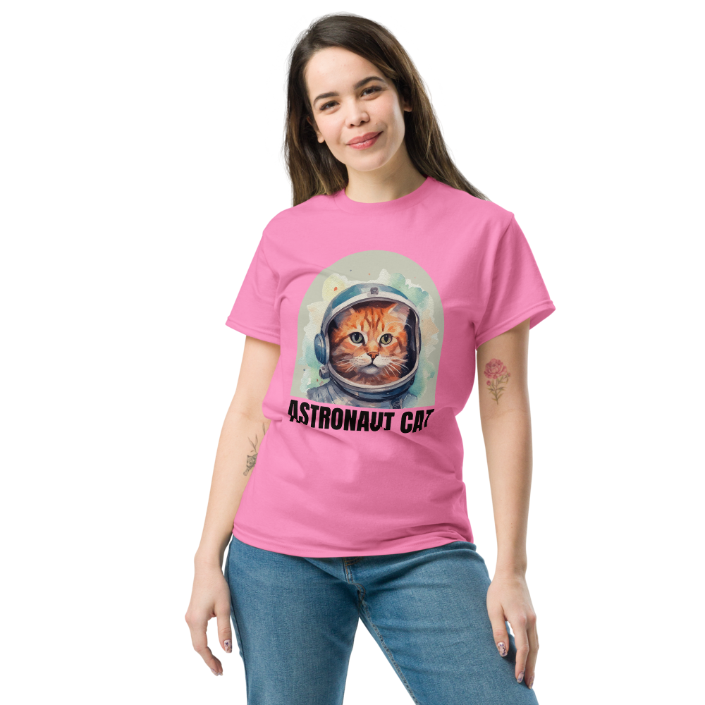 Comfortable Women's Astronaut Cat Lover Soft Cotton Short Sleeve T-Shirt