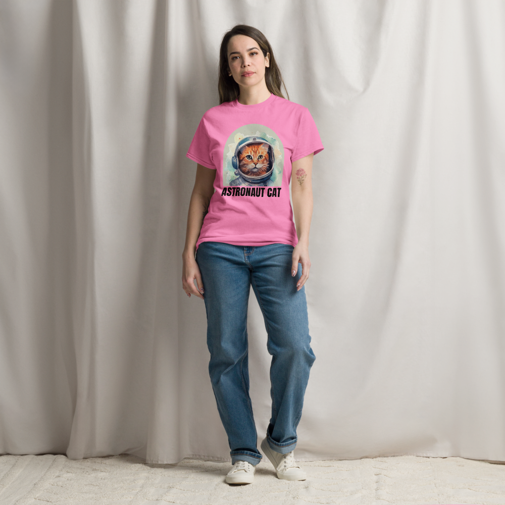 Comfortable Women's Astronaut Cat Lover Soft Cotton Short Sleeve T-Shirt