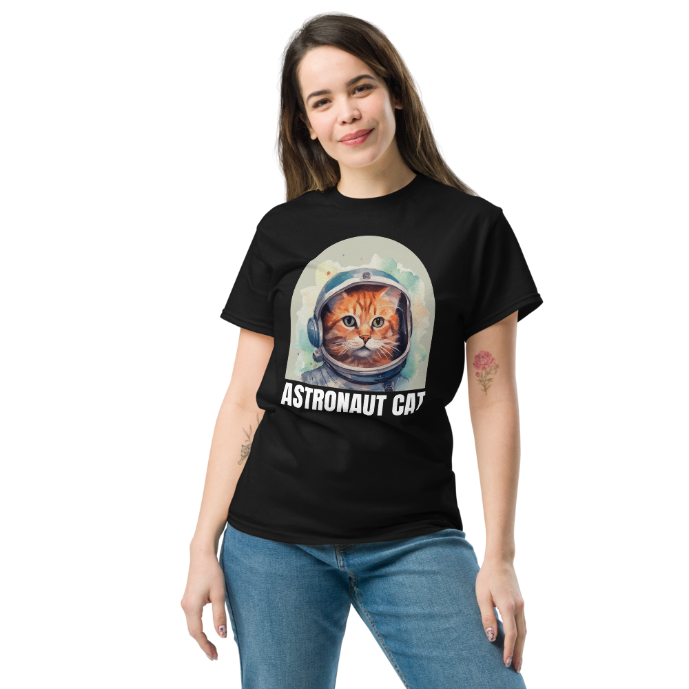 Comfortable Women's Astronaut Cat Lover Soft Cotton Short Sleeve T-Shirt