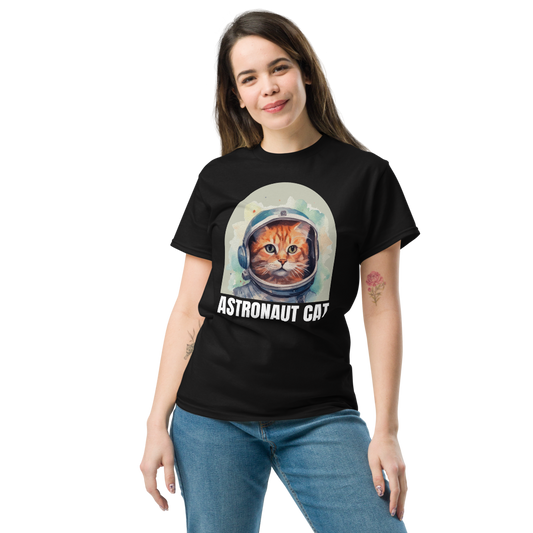 Comfortable Women's Astronaut Cat Lover Soft Cotton Short Sleeve T-Shirt