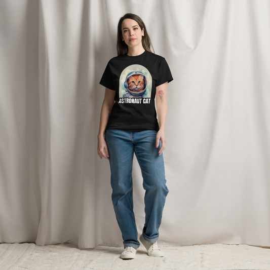 Comfortable Women's Astronaut Cat Lover Soft Cotton Short Sleeve T-Shirt
