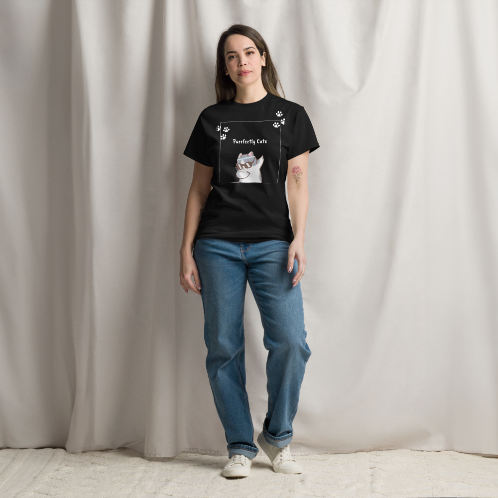 Stylish Women's Purrfectly Cute Cat T-Shirt Kitty Paw Print Tee