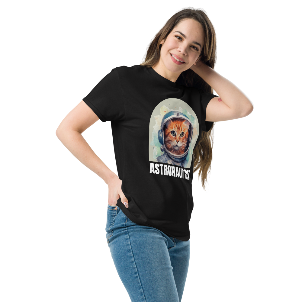 Comfortable Women's Astronaut Cat Lover Soft Cotton Short Sleeve T-Shirt