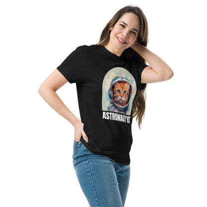 Comfortable Women's Astronaut Cat Lover Soft Cotton Short Sleeve T-Shirt