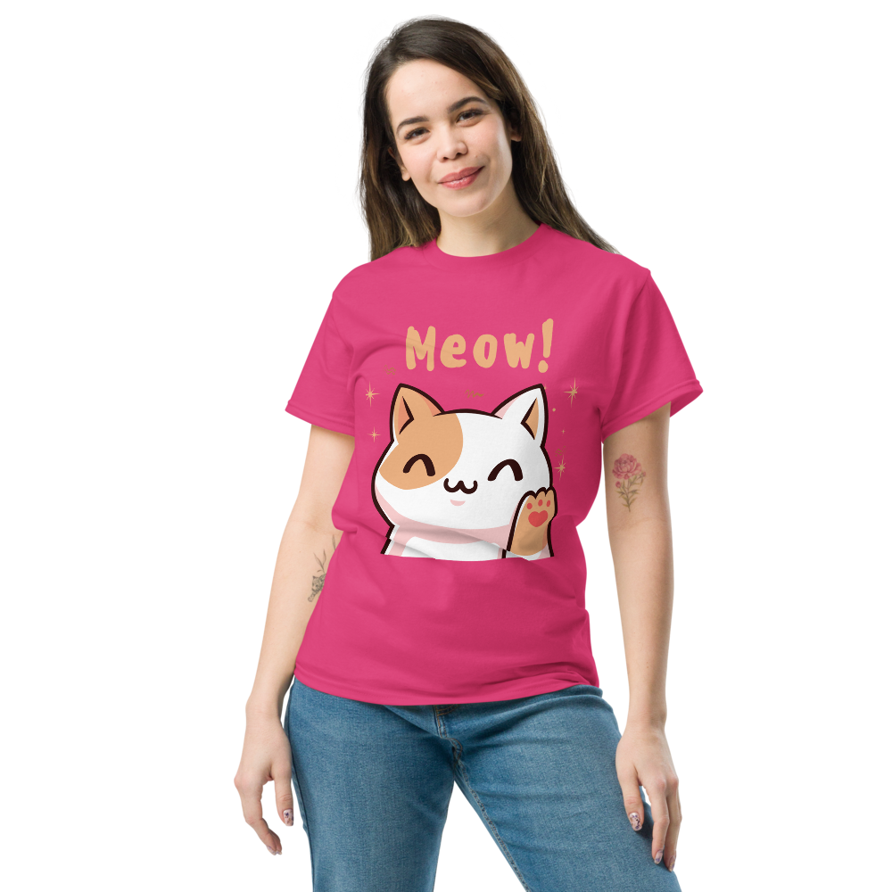 Women's Meow! Waving Cat T-Shirt | Cute Pet Tee