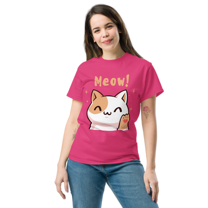 Women's Meow! Waving Cat T-Shirt | Cute Pet Tee