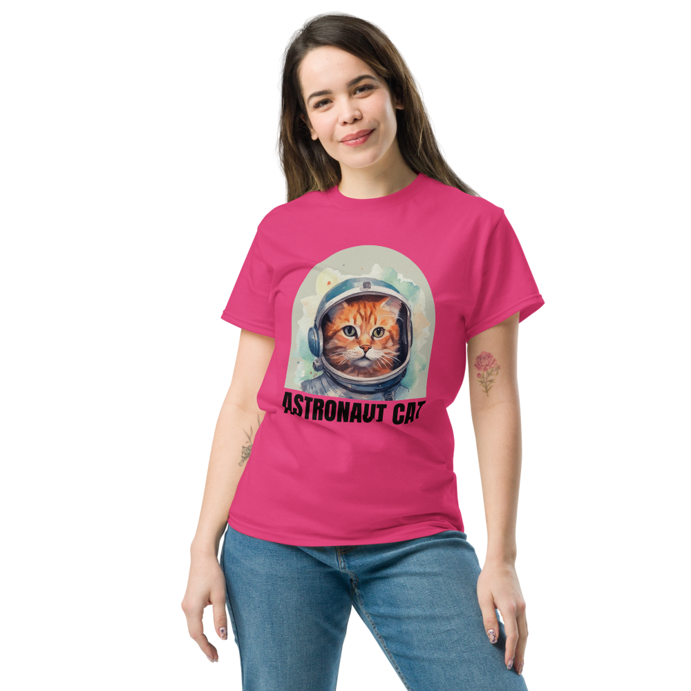 Comfortable Women's Astronaut Cat Lover Soft Cotton Short Sleeve T-Shirt