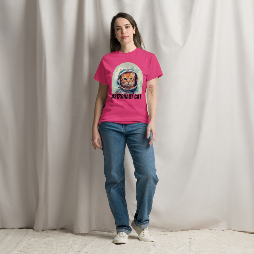 Comfortable Women's Astronaut Cat Lover Soft Cotton Short Sleeve T-Shirt