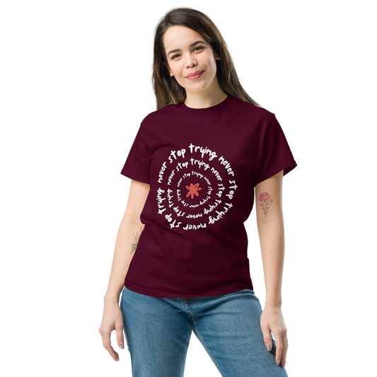 Comfortable Women's Motivational T-Shirt Never Stop Trying