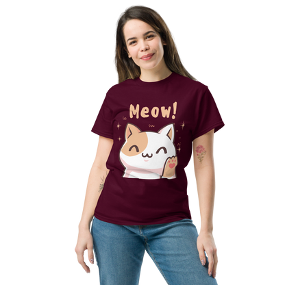 Women's Meow! Waving Cat T-Shirt | Cute Pet Tee