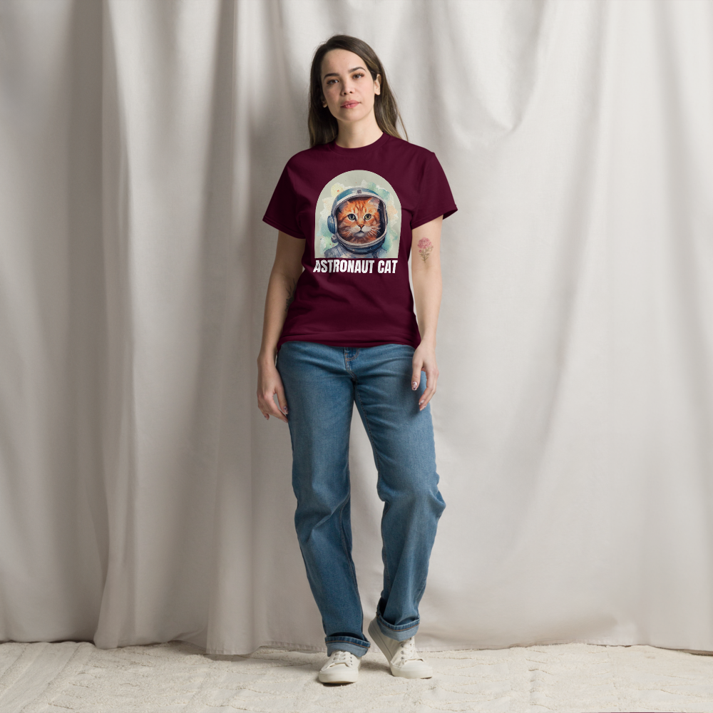Comfortable Women's Astronaut Cat Lover Soft Cotton Short Sleeve T-Shirt