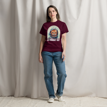 Comfortable Women's Astronaut Cat Lover Soft Cotton Short Sleeve T-Shirt