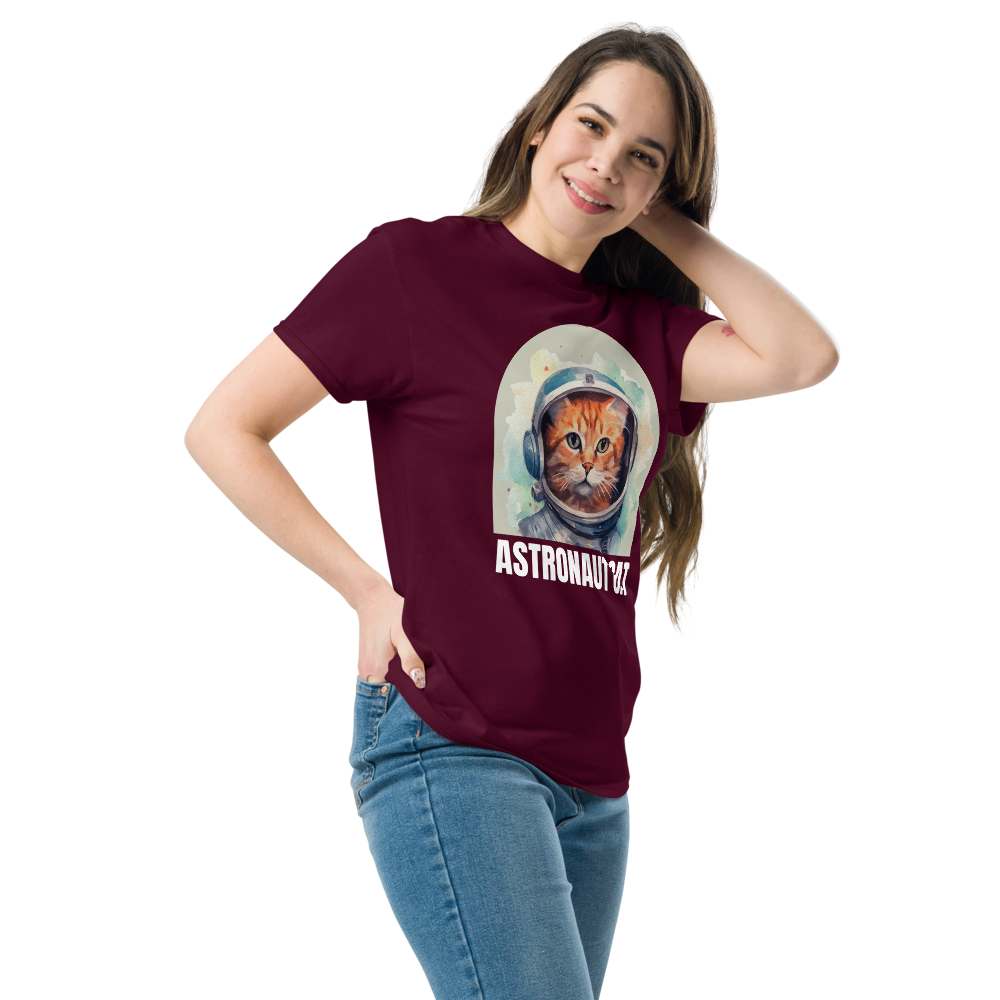 Comfortable Women's Astronaut Cat Lover Soft Cotton Short Sleeve T-Shirt