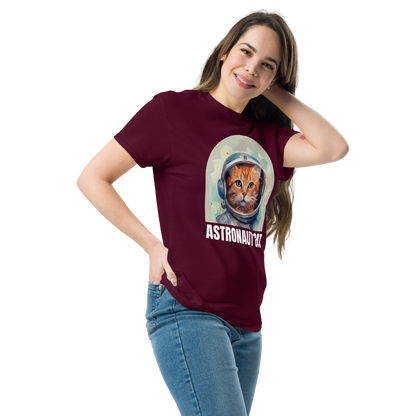 Comfortable Women's Astronaut Cat Lover Soft Cotton Short Sleeve T-Shirt