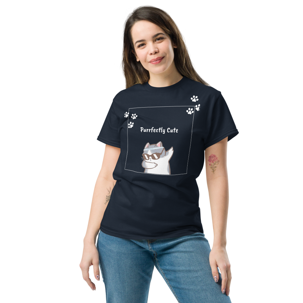 Stylish Women's Purrfectly Cute Cat T-Shirt Kitty Paw Print Tee